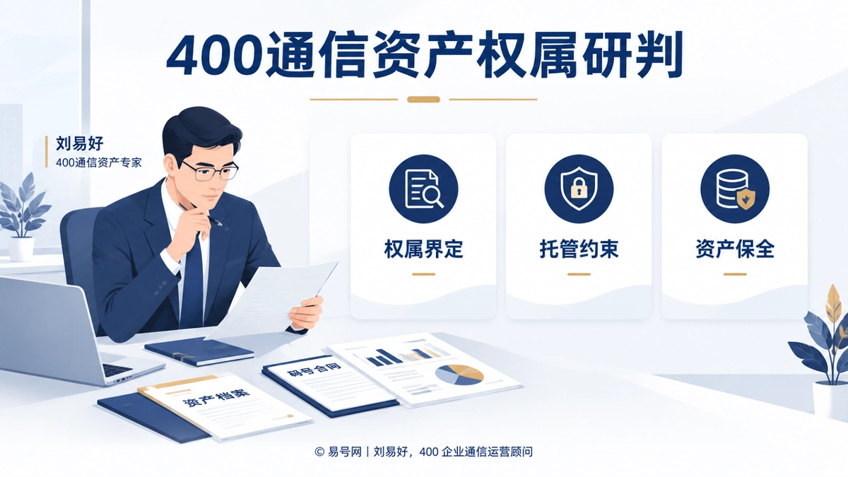 刘易好在办公场景中研判400通信资产权属的商务矢量插画