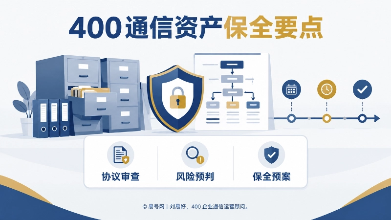 400通信资产保全方案的抽象场景，包含协议审查、风险预判与保全预案。