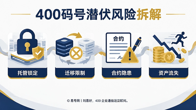 400码号潜伏风险拆解，展示托管锁定、迁移限制、合约隐患与资产流失