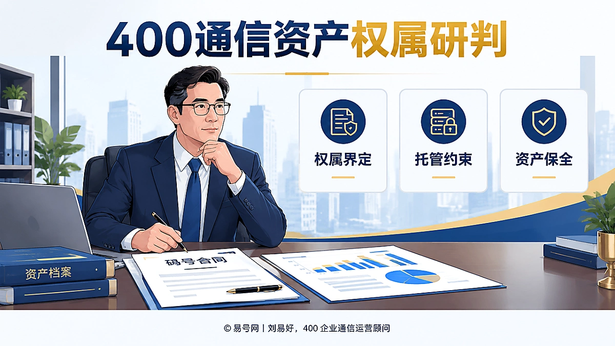 刘易好在办公场景中研判400通信资产权属，配有资产档案、码号合同与资产图表