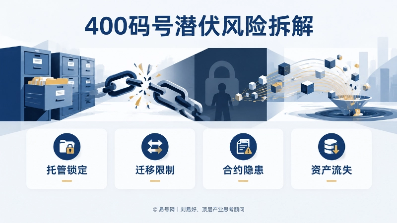 以抽象场景表现400码号托管锁定、迁移限制、合约隐患与资产流失等潜伏风险。